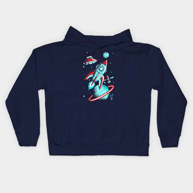 Retro Space Kids Hoodie by VicNeko